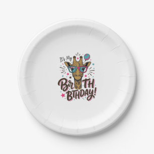 Giraffe Birthday Vintage Engraving Party Shirt_1 Paper Plate