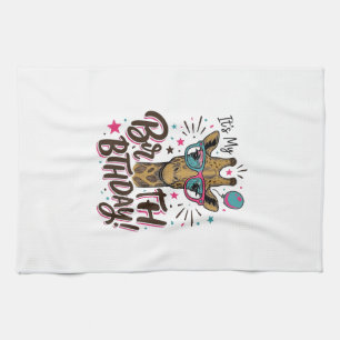 Giraffe Birthday Vintage Engraving Party Shirt_1 Tea Towel