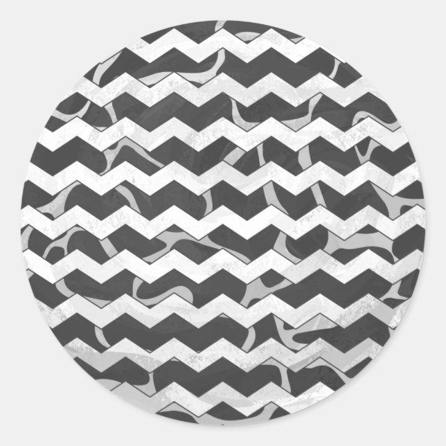Giraffe Black and Grey Chevron Pattern Classic Round Sticker (Front)