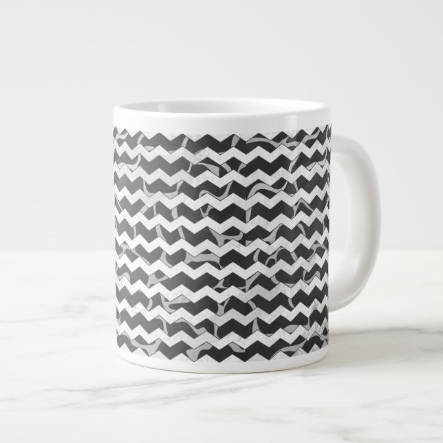 Giraffe Black and Grey Chevron Pattern Large Coffee Mug (Front Right)