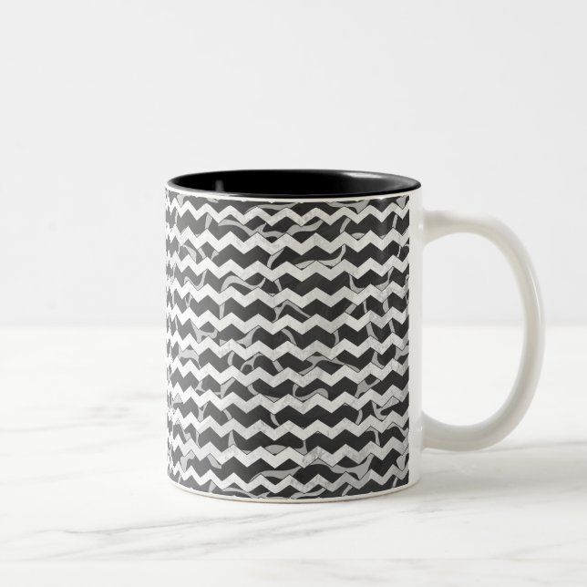 Giraffe Black and Grey Chevron Pattern Two-Tone Coffee Mug (Right)