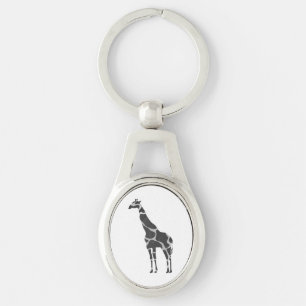 Giraffe Black and Grey Silhoutte Key Ring