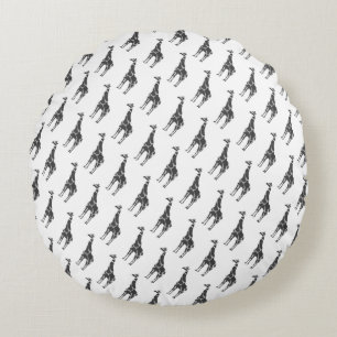 Giraffe Black and Grey Silhoutte Round Cushion
