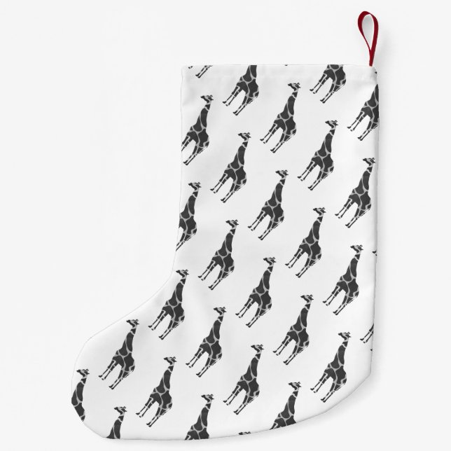 Giraffe Black and Grey Silhoutte Small Christmas Stocking (Back)
