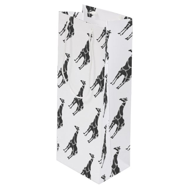 Giraffe Black and Grey Silhoutte Wine Gift Bag (Front Angled)
