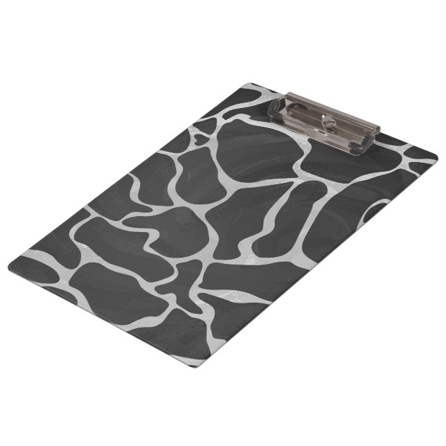 Giraffe Black and Light Grey Monogram Clipboard (Angled)