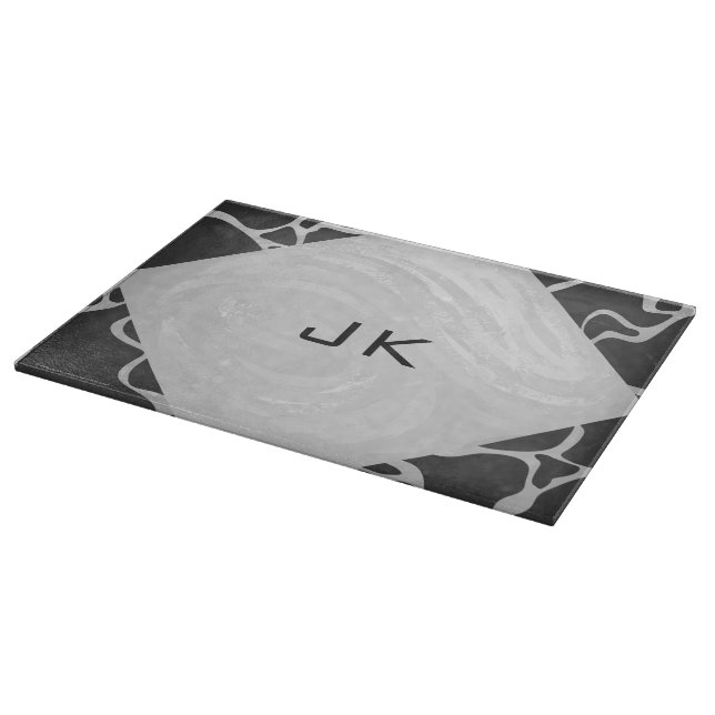 Giraffe Black and Light Grey Monogram Cutting Board (Corner)