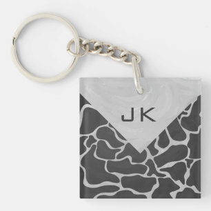Giraffe Black and Light Grey Monogram Key Ring