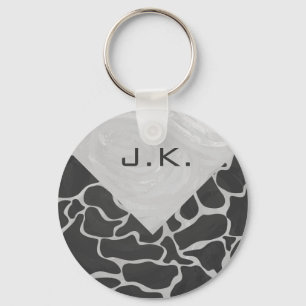 Giraffe Black and Light Grey Monogram Key Ring