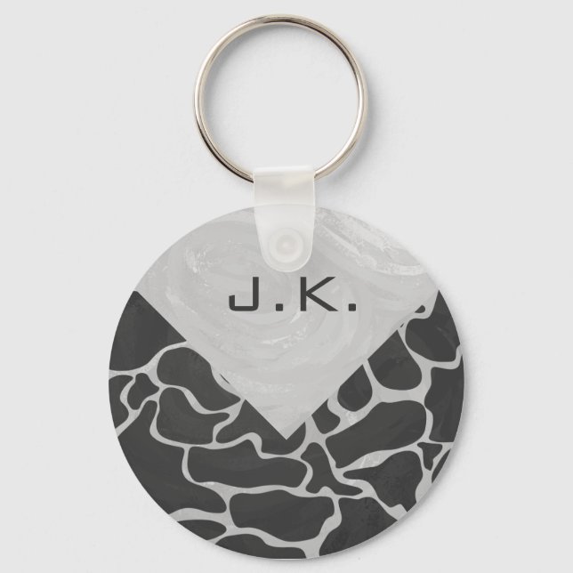 Giraffe Black and Light Grey Monogram Key Ring (Front)
