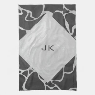 Giraffe Black and Light Grey Monogram Tea Towel