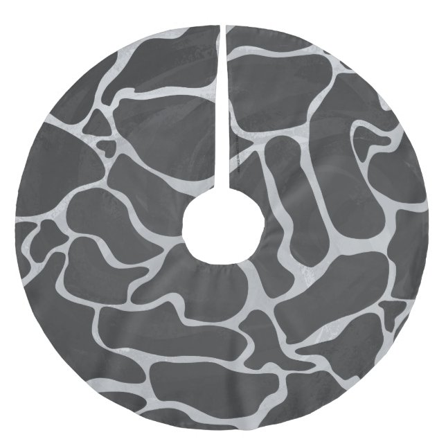 Giraffe Black and Light Grey Print Brushed Polyester Tree Skirt (Front)