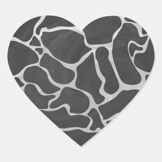 Giraffe Black and Light Grey Print Heart Sticker (Front)