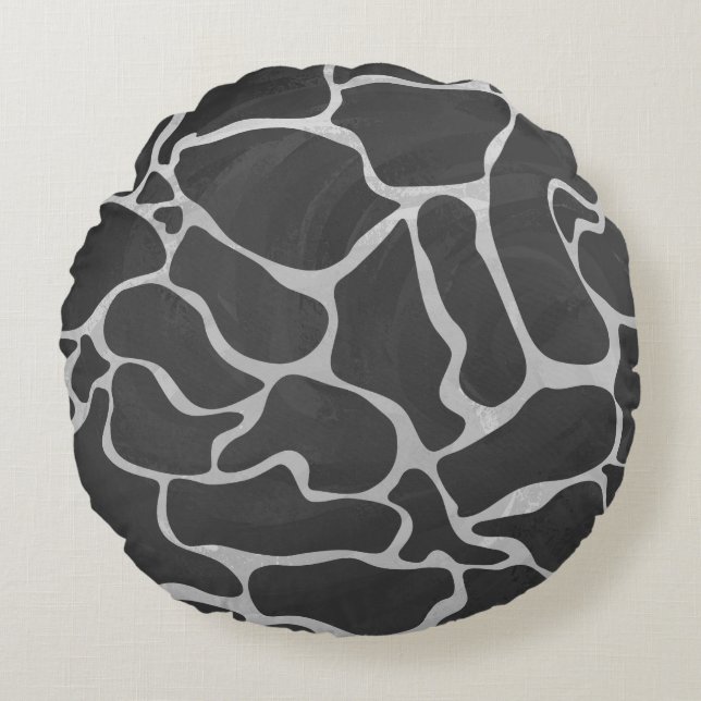 Giraffe Black and Light Grey Print Round Cushion (Front)