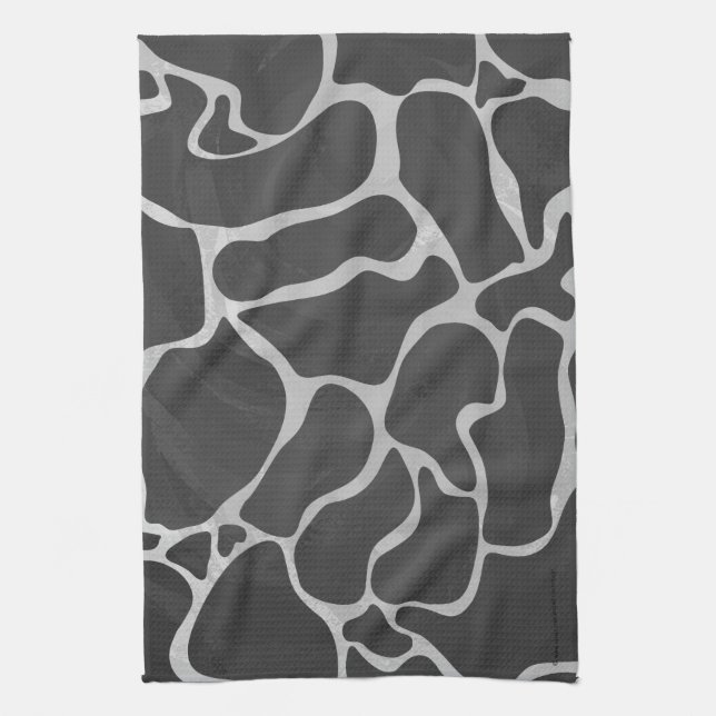 Giraffe Black and Light Grey Print Tea Towel (Vertical)