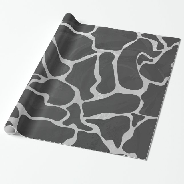 Giraffe Black and Light Grey Print Wrapping Paper (Unrolled)