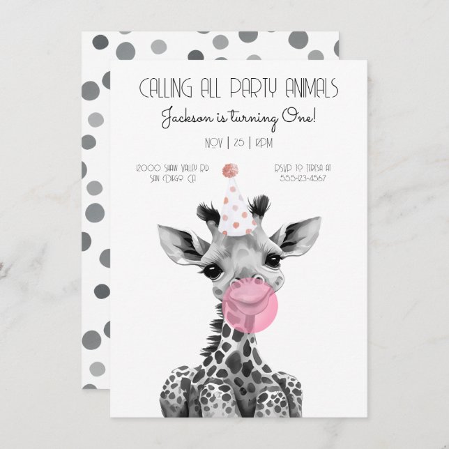 Giraffe black and white Birthday Party Invitation (Front/Back)