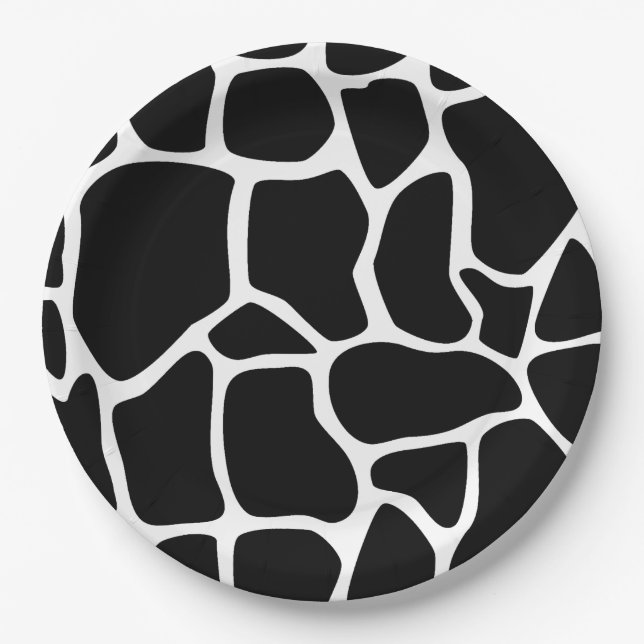 Giraffe black and white print paper plate (Front)
