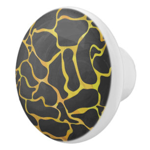 Giraffe Black and Yellow Print Ceramic Knob
