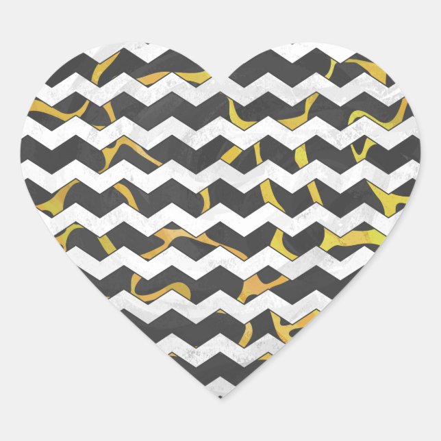 Giraffe Black and Yellow Print Heart Sticker (Front)