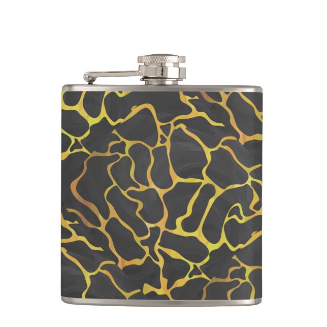 Giraffe Black and Yellow Print Hip Flask (Front)