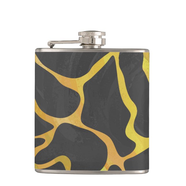 Giraffe Black and Yellow Print Hip Flask (Front)