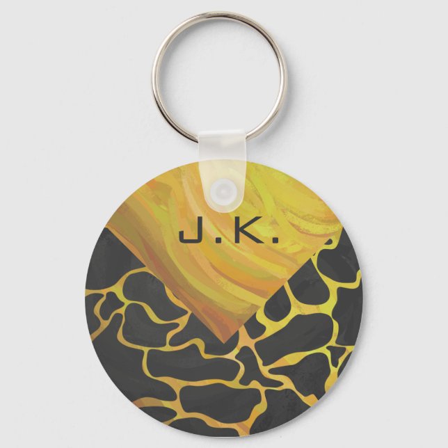 Giraffe Black and Yellow Print Key Ring (Front)