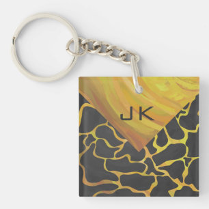Giraffe Black and Yellow Print Key Ring