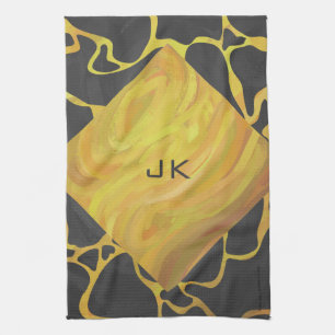 Giraffe Black and Yellow Print Tea Towel