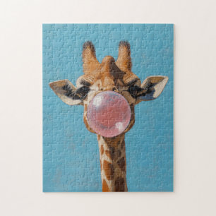 Giraffe Blowing Pink Bubblegum Bubble Jigsaw Puzzle