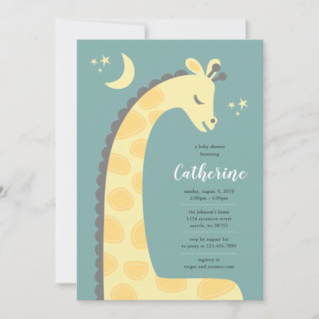 Giraffe Blue Background Baby Shower Invitation (Front)