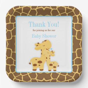 Giraffe Blue Boy Baby Shower Paper Plate