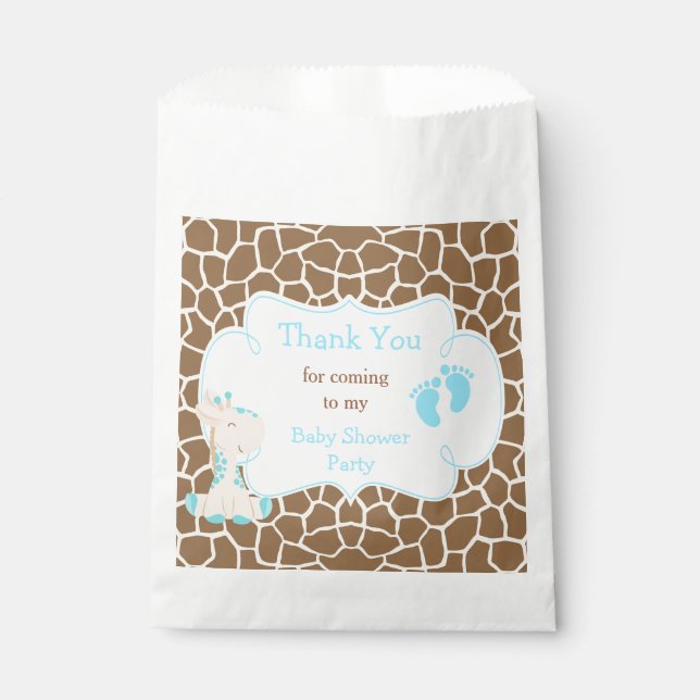 Giraffe Blue Boy Baby Shower Party Favour Bags (Front)