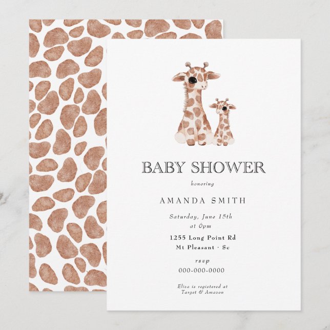 Giraffe Boho Mum and Baby Safari Baby Shower Invitation (Front/Back)