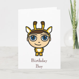 Giraffe Boy Cartoon Character Birthday Boy Card