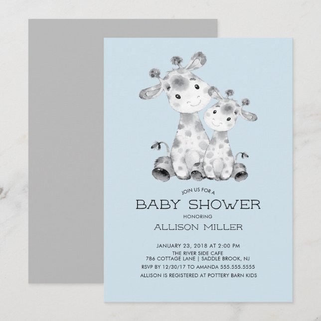 Giraffe Boys baby Shower Invitation (Front/Back)