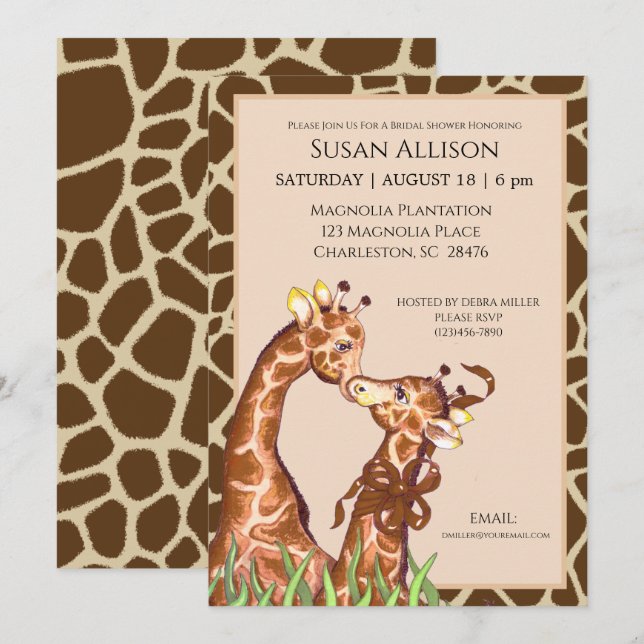 Giraffe Bridal Shower Invitation (Front/Back)