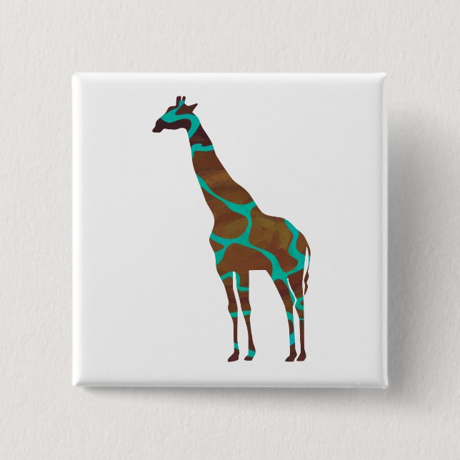 Giraffe Brown and Teal Print 15 Cm Square Badge (Front)