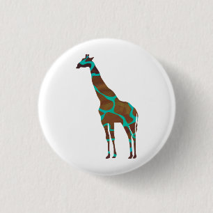 Giraffe Brown and Teal Print 3 Cm Round Badge