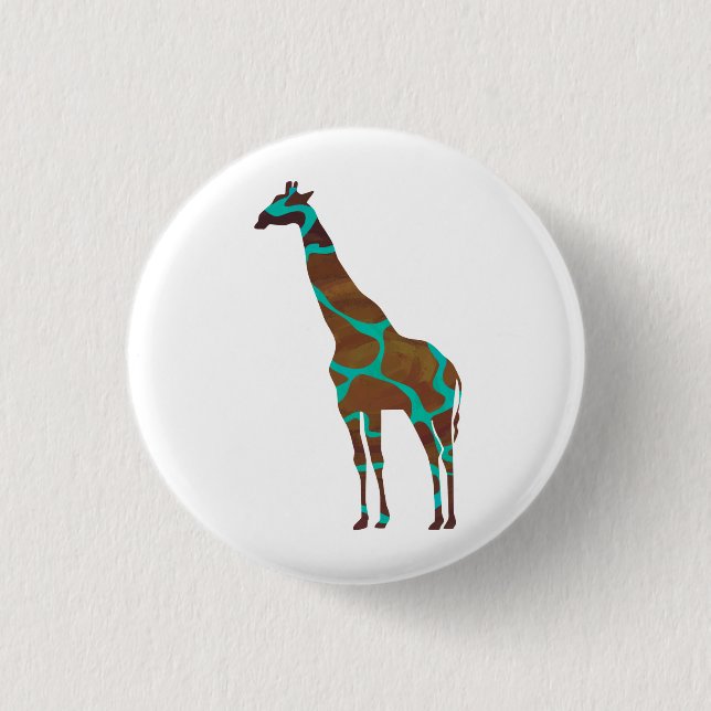 Giraffe Brown and Teal Print 3 Cm Round Badge (Front)