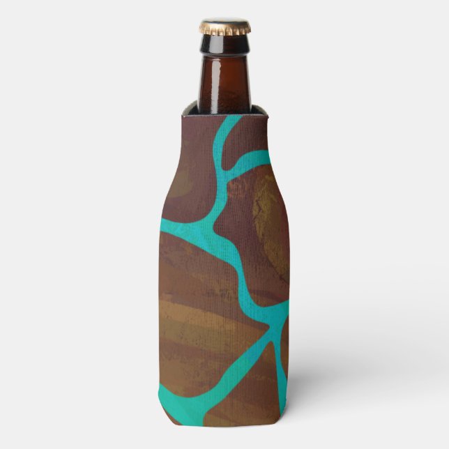 Giraffe Brown and Teal Print Bottle Cooler (Bottle Front)