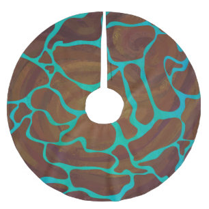 Giraffe Brown and Teal Print Brushed Polyester Tree Skirt