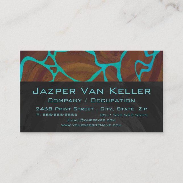 Giraffe Brown and Teal Print Business Card (Front)