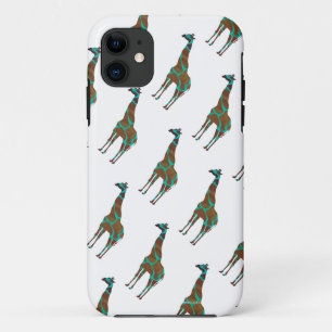 Giraffe Brown and Teal Print iPhone 11 Case