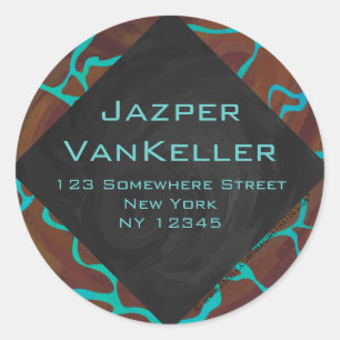 Giraffe Brown and Teal Print Classic Round Sticker