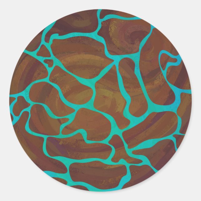 Giraffe Brown and Teal Print Classic Round Sticker (Front)