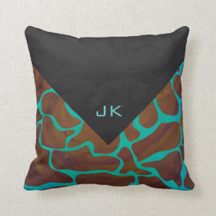 Giraffe Brown and Teal Print Cushion