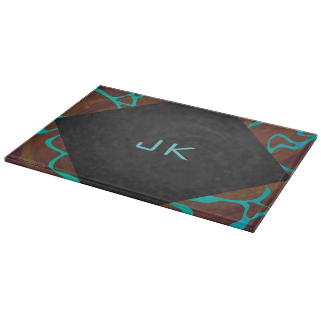 Giraffe Brown and Teal Print Cutting Board (Corner)