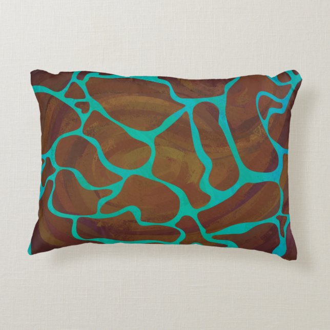 Giraffe Brown and Teal Print Decorative Cushion (Back)
