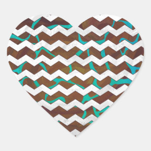 Giraffe Brown and Teal Print Heart Sticker